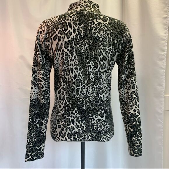 VENUS Green cream keyhole high neck long sleeve leopard cheetah print top size M - Picture 3 of 8